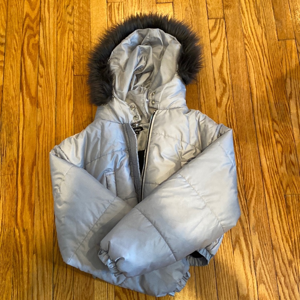 Faux fur trim crop puffer jacket